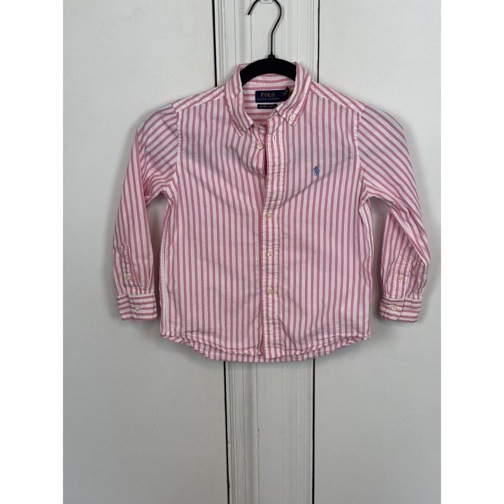 Ralph Lauren Polo pink stripped long sleeve boys shirt 6